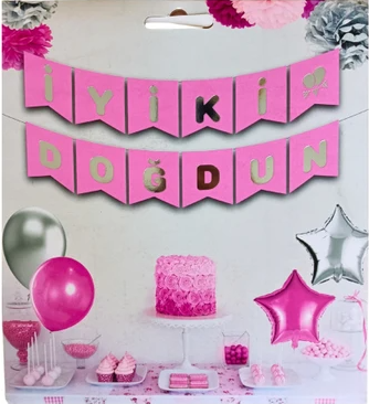 İyi Ki Doğdun Pembe Gümüş Banner